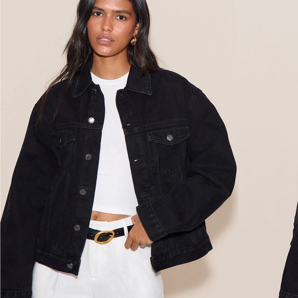 Oversixed Black Denim Jacket - Picture 1 of 4